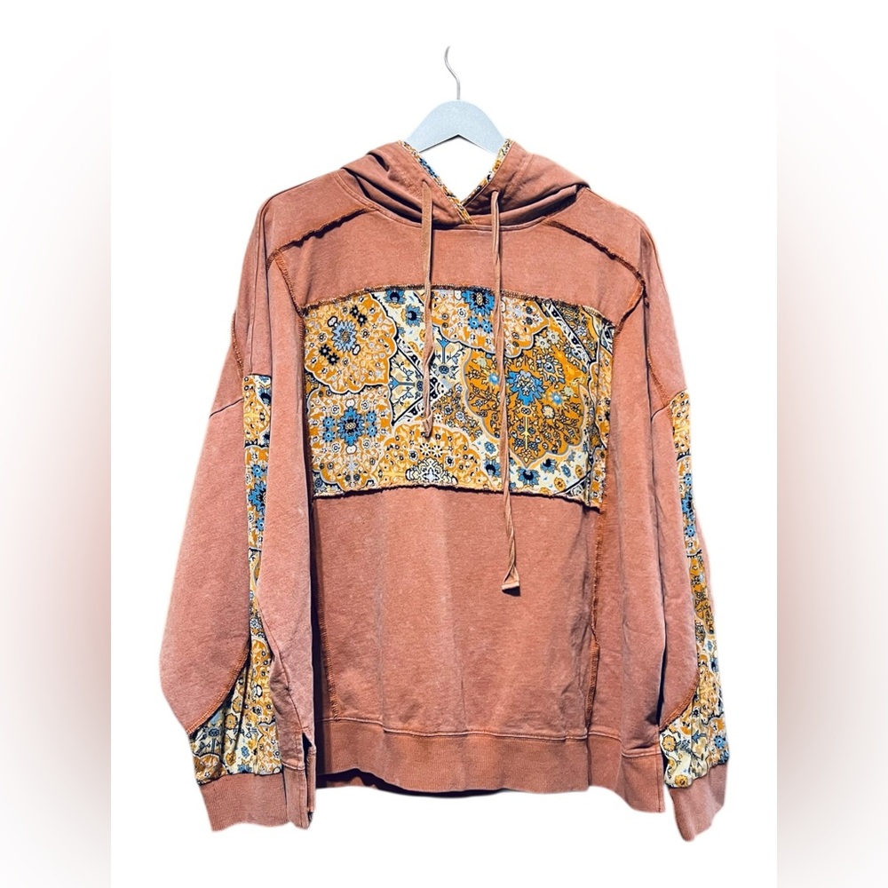 Easel Washed Patchwork Hoodie Boho Pullover Size … - image 2